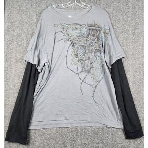 Helix Layered Long Sleeve Shirt Mens XXL Grey Black Graphic Cross Barbed Wire